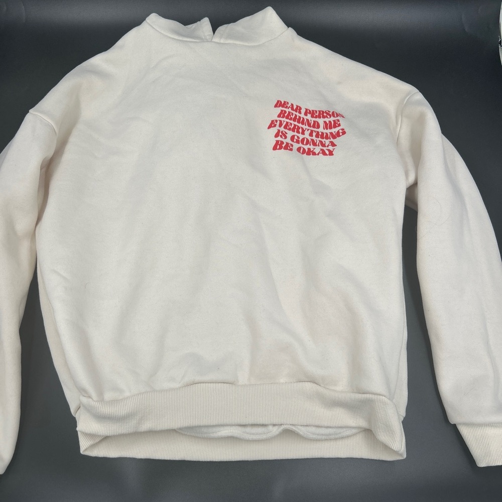 Edikted Cream Crewneck Sweater with Red Text